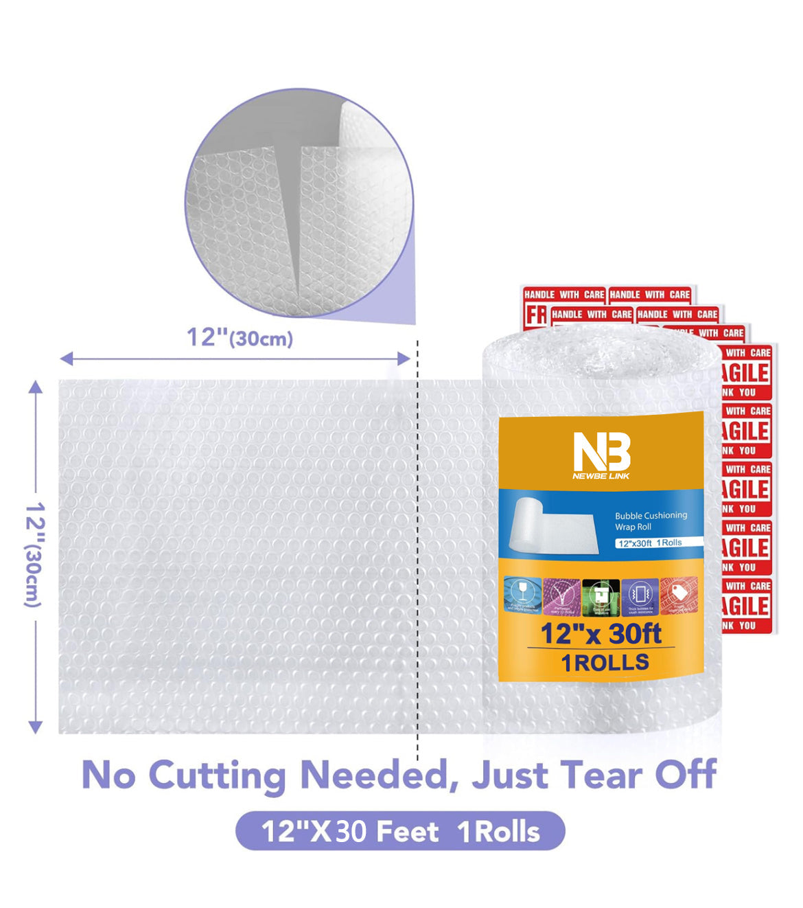 Bubble Cushioning Wrap,12 inch x 30ft Bubble Cushioning Wrap for Packing and Moving Boxes Shipping Cushioning Supplies Perforated Every 12”